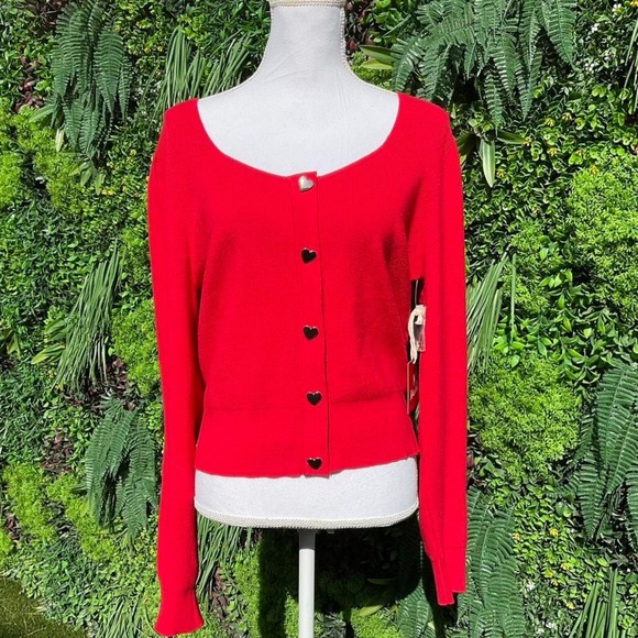 Sweaters - M By Marled Size Large Red sweater with gold heart buttons